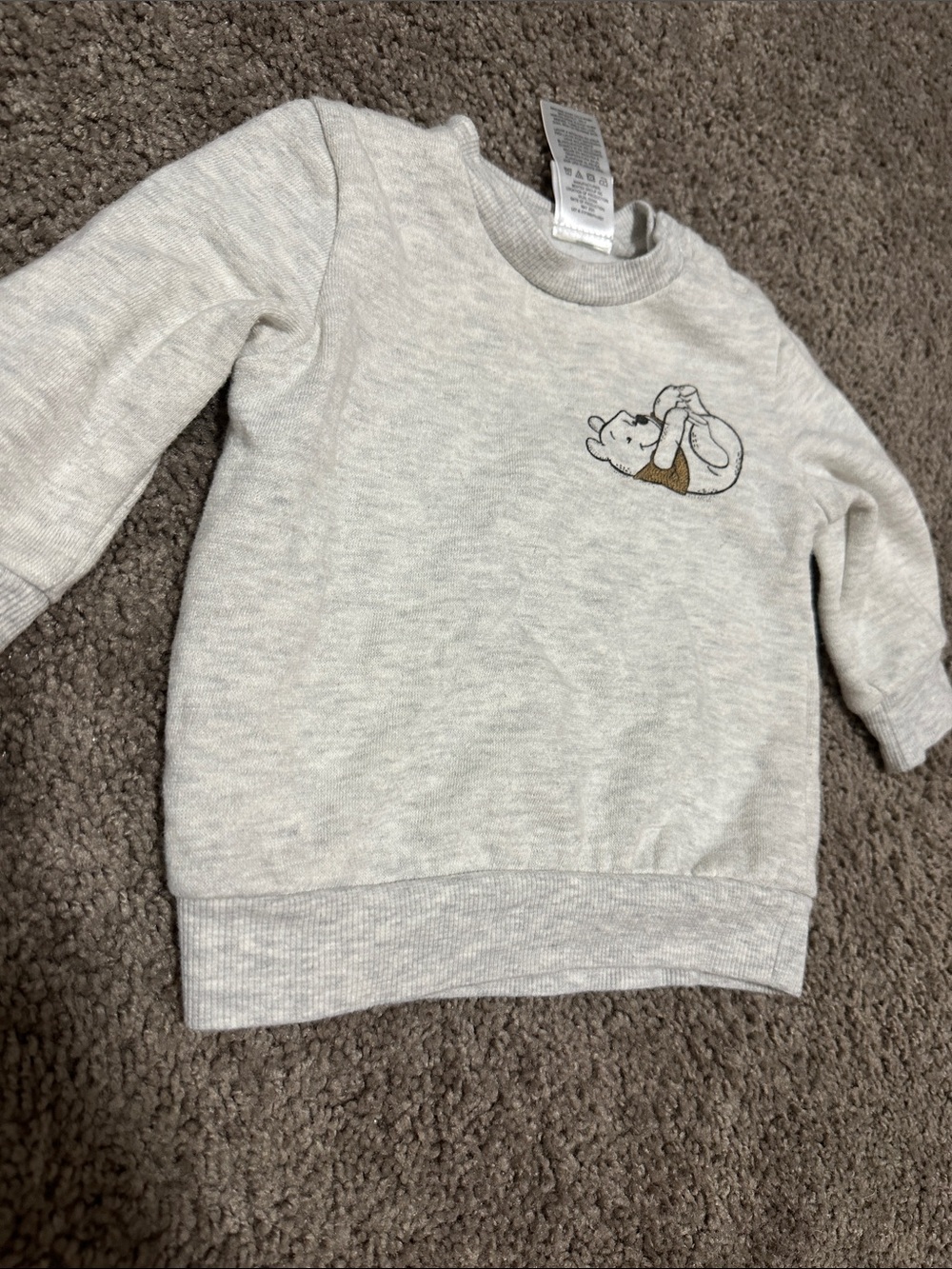 Disney Light Gray Winnie the Pooh Embroidered Pullover Sweatshirt